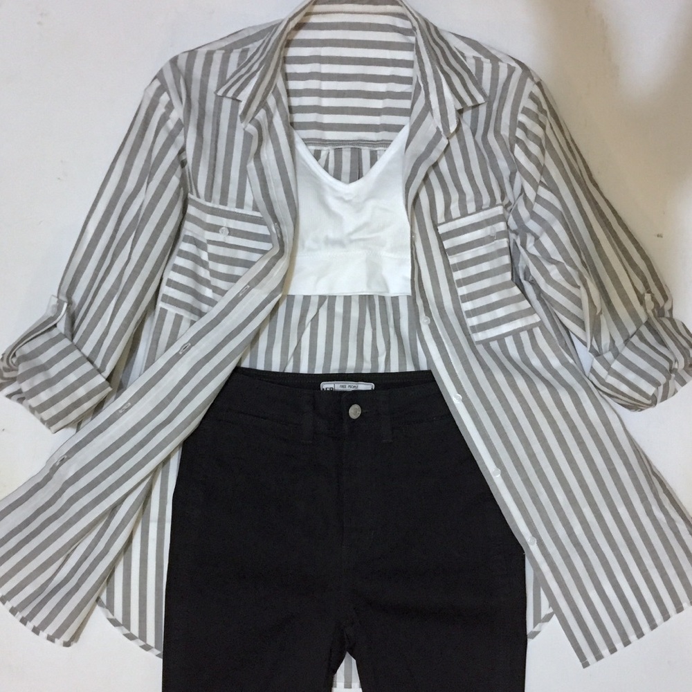 Striped Oversized Outer Shirt w Pockets - Picture 3 of 7